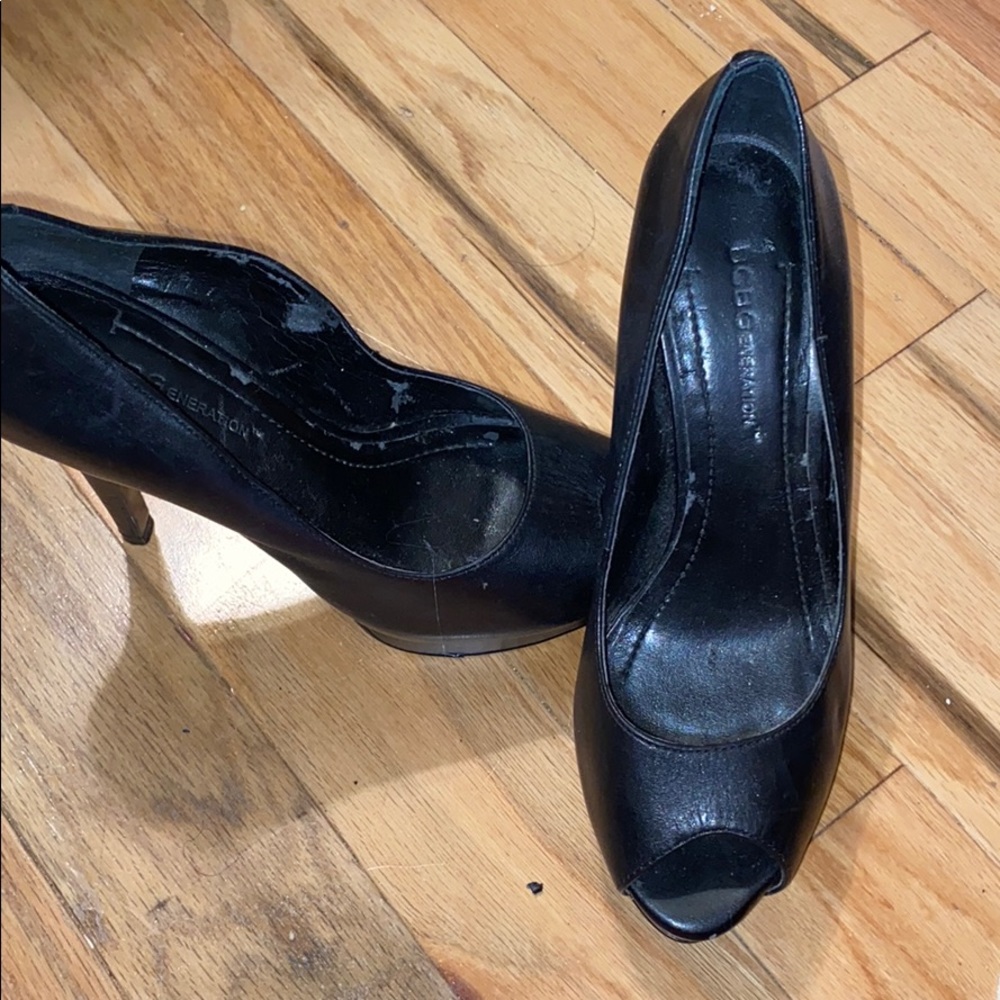 BCBG peep toe platform heels